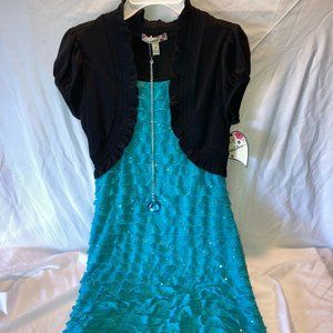 NWT Girls Dress Teal & Black w/ Pendant Sparkles by Speechless Sz 16 Knee Length